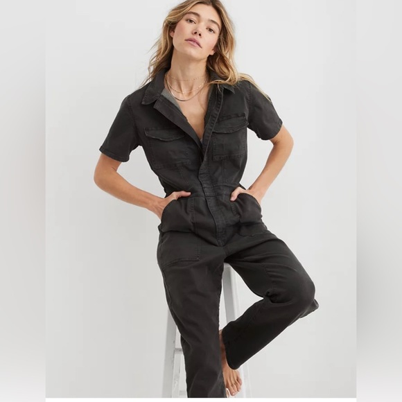 Aerie Utility Corduroy One Piece Jogger Jumpsuit Women's Size XS Charcoal - Picture 1 of 6